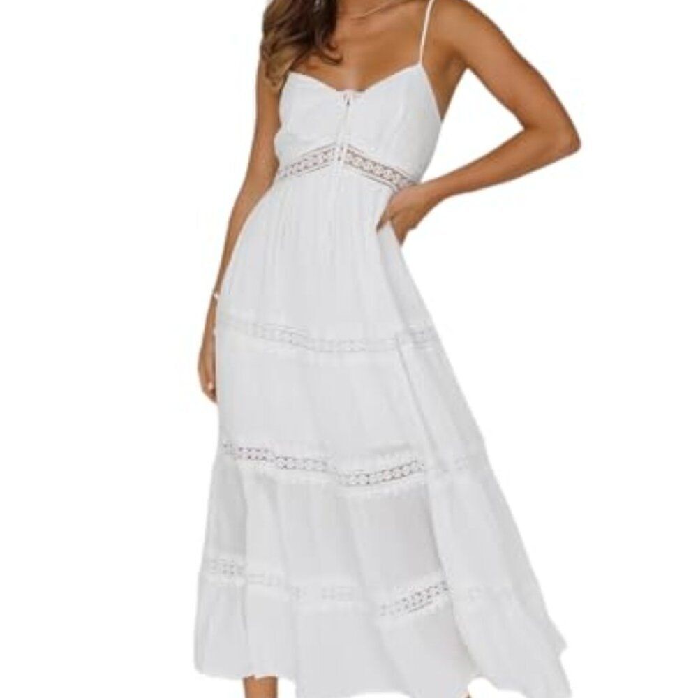 New Look White Boho Floral V-neck spaghetti strap dress size M
